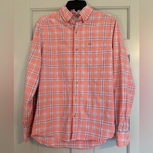 Southern Tide Coral, Blue , and White Plaid Shirt size small